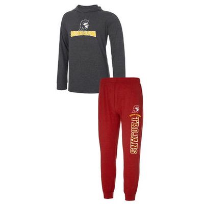 Men's Concepts Sport Cardinal/Charcoal USC Trojans Meter Pullover Hoodie & Joggers Sleep Set