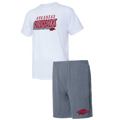 Men's Concepts Sport Charcoal/White Arkansas Razorbacks Downfield T-Shirt & Shorts Set