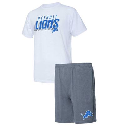 Men's Concepts Sport Charcoal/White Detroit Lions Downfield T-Shirt & Shorts Sleep Set
