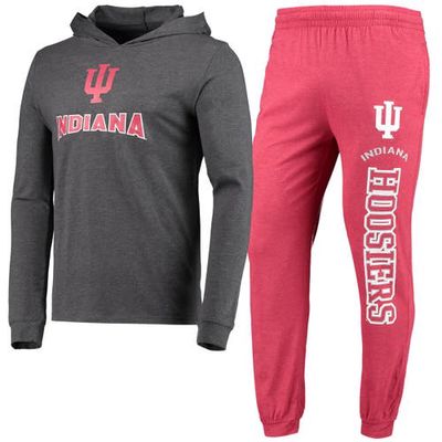 Men's Concepts Sport Crimson/Heather Charcoal Indiana Hoosiers Meter Long Sleeve Hoodie T-Shirt & Jogger Pajama Set