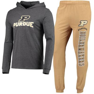Men's Concepts Sport Gold/Heather Charcoal Purdue Boilermakers Meter Long Sleeve Hoodie T-Shirt & Jogger Pajama Set