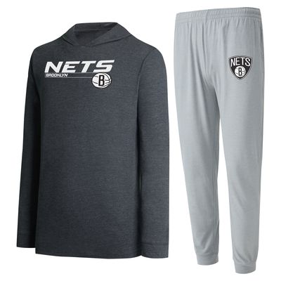Men's Concepts Sport Gray/Black Brooklyn Nets Meter Pullover Hoodie & Jogger Pants Set