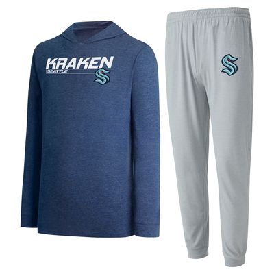 Men's Concepts Sport Gray/Deep Sea Blue Seattle Kraken Meter Pullover Hoodie & Jogger Pants Set