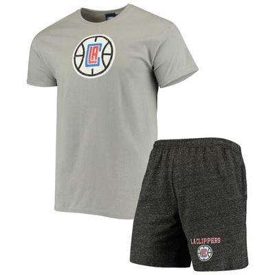 Men's Concepts Sport Gray/Heathered Charcoal LA Clippers Pitch T-Shirt & Shorts Set