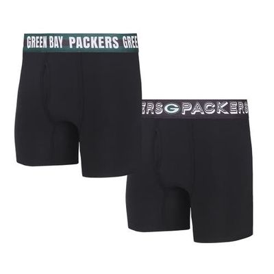 Men's Concepts Sport Green Bay Packers Gauge Knit Boxer Brief Two-Pack in Black