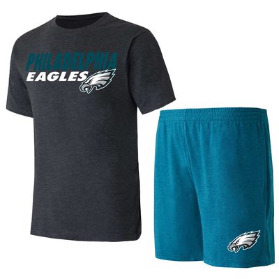 Men's Concepts Sport Green/Black Philadelphia Eagles Meter T-Shirt & Shorts Sleep Set