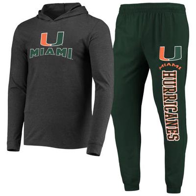 Men's Concepts Sport Green/Heather Charcoal Miami Hurricanes Meter Long Sleeve Hoodie T-Shirt & Jogger Pajama Set