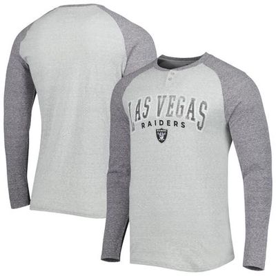 Men's Concepts Sport Heather Gray Las Vegas Raiders Ledger Raglan Long Sleeve Henley T-Shirt