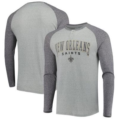 Men's Concepts Sport Heather Gray New Orleans Saints Ledger Raglan Long Sleeve Henley T-Shirt
