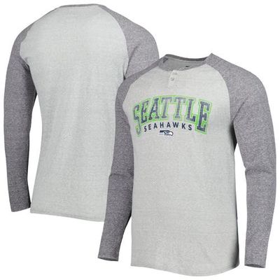 Men's Concepts Sport Heather Gray Seattle Seahawks Ledger Raglan Long Sleeve Henley T-Shirt