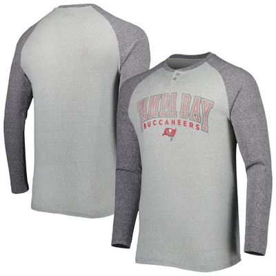 Men's Concepts Sport Heather Gray Tampa Bay Buccaneers Ledger Raglan Long Sleeve Henley T-Shirt