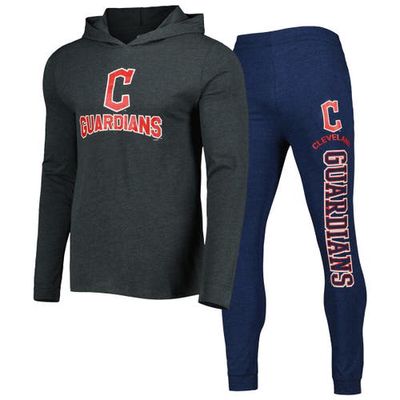 Men's Concepts Sport Heather Navy/Heather Charcoal Cleveland Guardians Meter Pullover Hoodie & Joggers Set