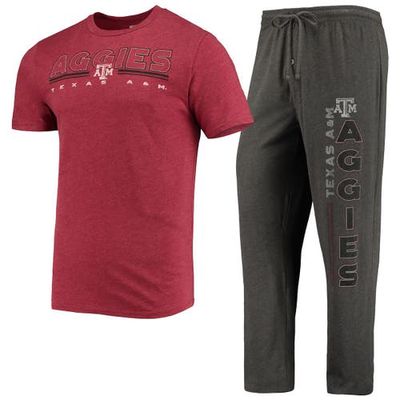 Men's Concepts Sport Heathered Charcoal/Maroon Texas A & M Aggies Meter T-Shirt & Pants Sleep Set in Heather Charcoal