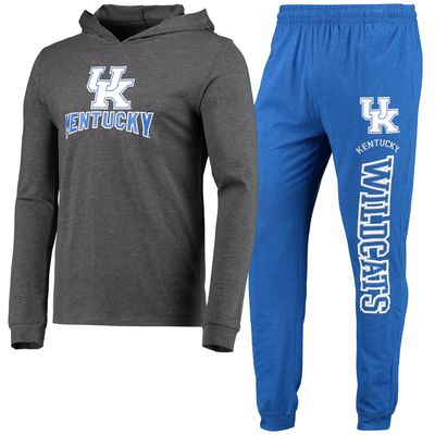 Men's Concepts Sport Heathered Royal/Heathered Charcoal Kentucky Wildcats Meter Long Sleeve Hoodie T-Shirt & Jogger Pants Set