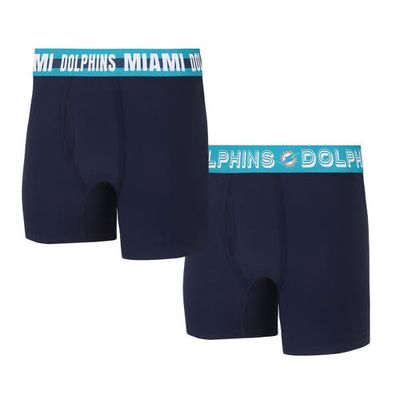 Men's Concepts Sport Miami Dolphins Gauge Knit Boxer Brief Two-Pack in Navy