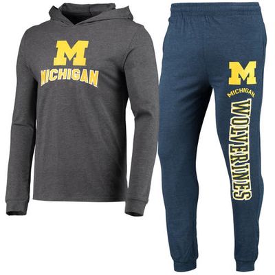 Men's Concepts Sport Navy/Heather Charcoal Michigan Wolverines Meter Long Sleeve Hoodie T-Shirt & Jogger Pajama Set