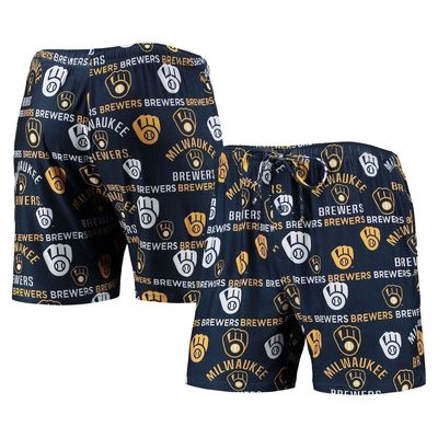 Men's Concepts Sport Navy Milwaukee Brewers Flagship Allover Print Knit Jam Shorts