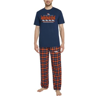 Men's Concepts Sport Navy/Orange Denver Broncos Arctic T-Shirt & Flannel Pants Sleep Set