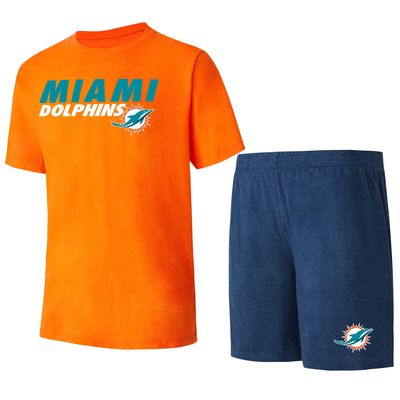 Men's Concepts Sport Navy/Orange Miami Dolphins Meter T-Shirt & Shorts Sleep Set