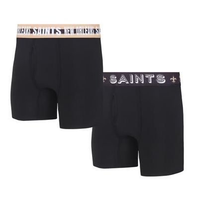 Men's Concepts Sport New Orleans Saints Gauge Knit Boxer Brief Two-Pack in Black