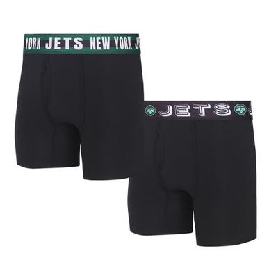 Men's Concepts Sport New York Jets Gauge Knit Boxer Brief Two-Pack in Black
