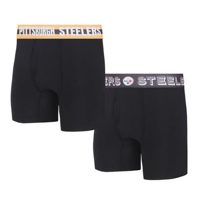Men's Concepts Sport Pittsburgh Steelers Gauge Knit Boxer Brief Two-Pack in Black