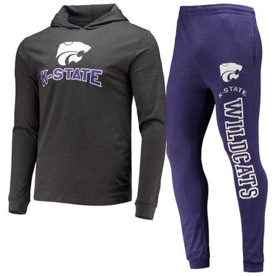 Men's Concepts Sport Purple/Heather Charcoal Kansas State Wildcats Meter Long Sleeve Hoodie T-Shirt & Jogger Pajama Set