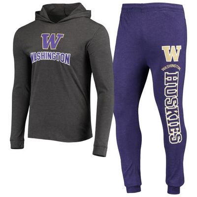 Men's Concepts Sport Purple/Heather Charcoal Washington Huskies Meter Long Sleeve Hoodie T-Shirt & Jogger Pajama Set