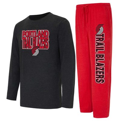 Men's Concepts Sport Red/Black Portland Trail Blazers Meter Long Sleeve T-Shirt & Pants Sleep Set