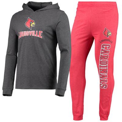 Men's Concepts Sport Red/Heather Charcoal Louisville Cardinals Meter Long Sleeve Hoodie T-Shirt & Jogger Pajama Set