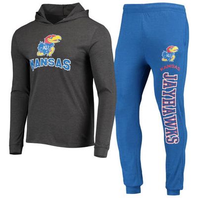 Men's Concepts Sport Royal/Heather Charcoal Kansas Jayhawks Meter Long Sleeve Hoodie T-Shirt & Jogger Pajama Set