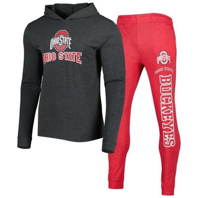 Men's Concepts Sport Scarlet/Heather Charcoal Ohio State Buckeyes Meter Long Sleeve Hoodie T-Shirt & Jogger Pajama Set