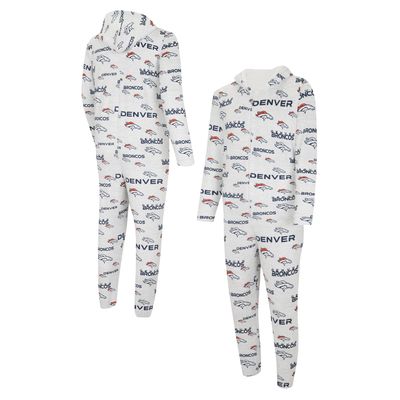 Men's Concepts Sport White Denver Broncos Allover Print Docket Union Full-Zip Hooded Pajama Suit