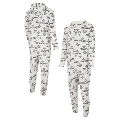 Men's Concepts Sport White New Orleans Saints Allover Print Docket Union Full-Zip Hooded Pajama Suit
