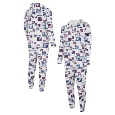 Men's Concepts Sport White New York Giants Allover Print Docket Union Full-Zip Hooded Pajama Suit