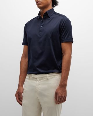 Men's Contemporary Fit Jersey Polo with Paisley Details