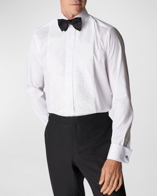 Men's Contemporary Fit Pique Formal Shirt with Swarovski Crystals