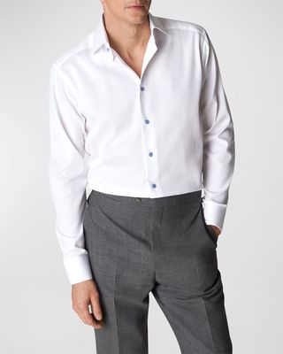 Men's Contemporary Fit Twill Shirt with Contrast Button