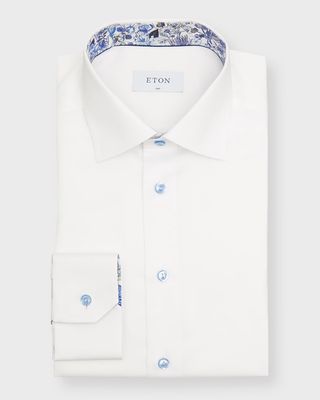 Men's Contemporary Fit Twill Shirt with Floral Detail