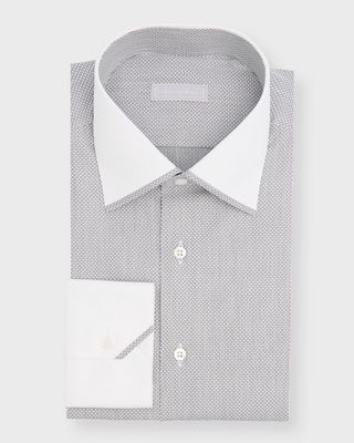 Men's Contrast Collar-Cuff Printed Dress Shirt