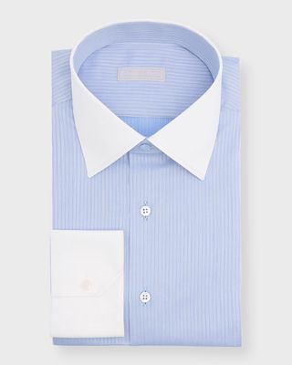 Men's Contrast Collar-Cuff Stripe Dress Shirt