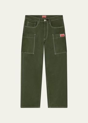 Men's Contrast-Stitch Cargo Worker Pants