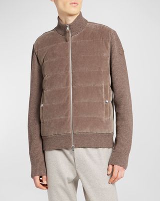 Men's Corduroy Combo Front-Zip Sweater