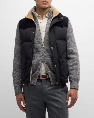 Men's Corduroy Nylon Western Padded Vest with Shearling Collar