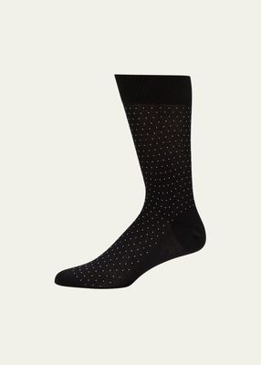 Men's Cotton-Cashmere Blend Pindot Crew Socks
