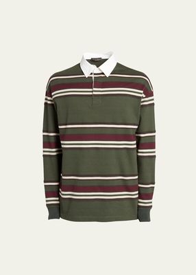 Men's Cotton-Cashmere Jersey Stripe Polo Shirt