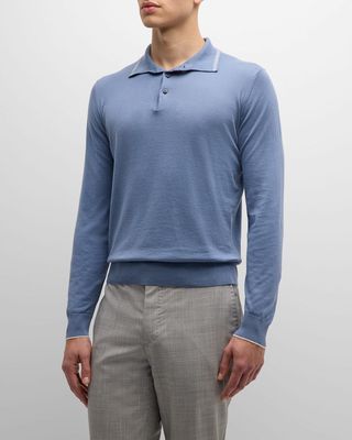 Men's Cotton Cashmere Long Sleeve Polo Shirt