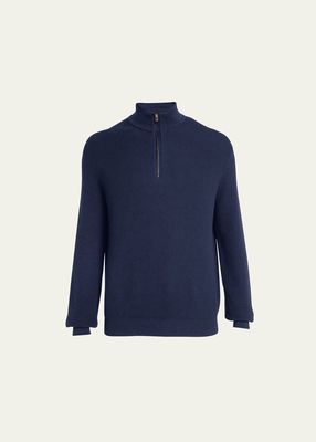 Men's Cotton-Cashmere Ribbed Quarter-Zip Sweater