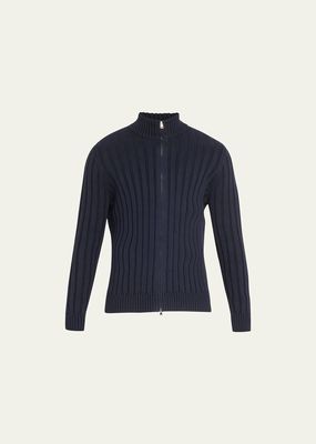 Men's Cotton-Cashmere Wide Rib Full-Zip Sweater