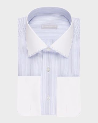 Men's Cotton French Cuff Multi-Stripe Dress Shirt